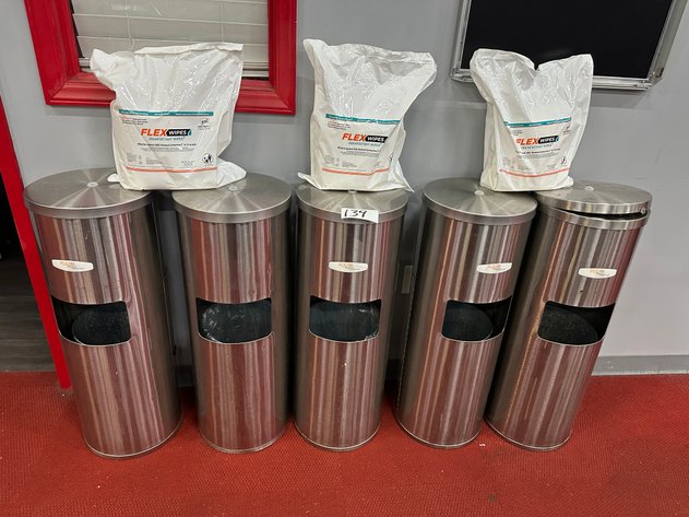 Image for (5) FLEX WIPES Stainless Steel Trash Cans w/ (3) Packs of (800) Disinfectant Wipes 