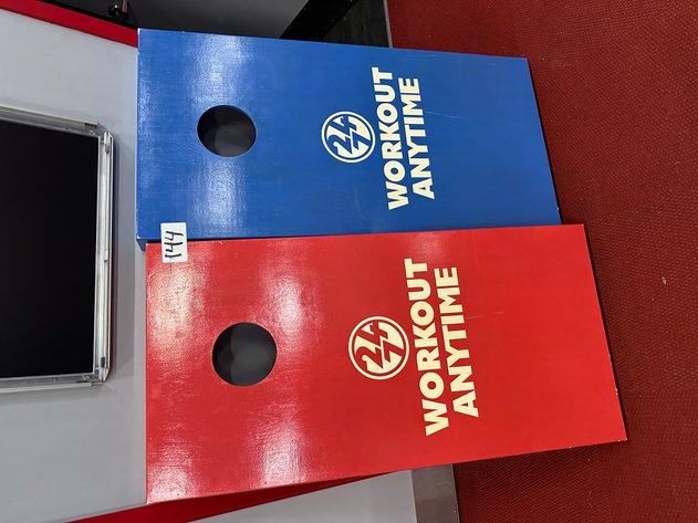 Image for 24/7 Workout Anytime Branded Red / Blue Cornhole Boards
