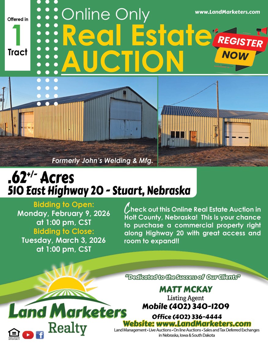 Image for Online Real Estate Auction - 510 East Highway 20 - Stuart, NE - .62+/- Acres