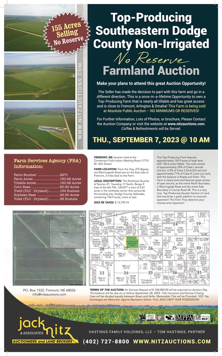 Image for TOP PRODUCING SOUTHEASTERN DODGE CO NON-IRRIGATED NO RESERVE FARMLAND AUCTION