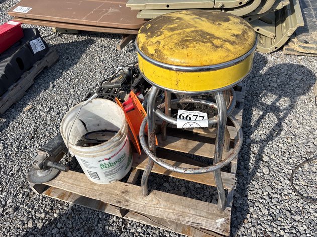 Image for D1. (1) shop stool and bucket of hardware