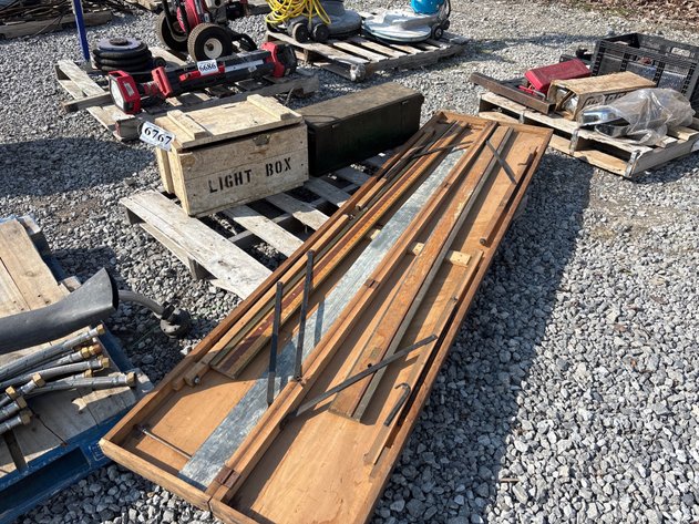 Image for D1. Vintage wooden fold out table withe brass edged ruler