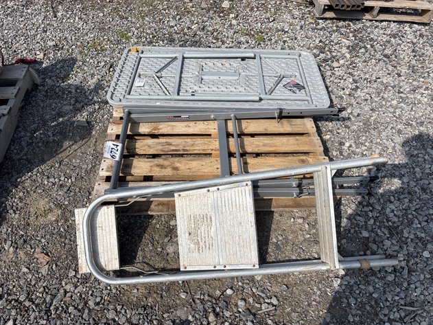 Image for D1. Metal work stand, ladder and plastic table