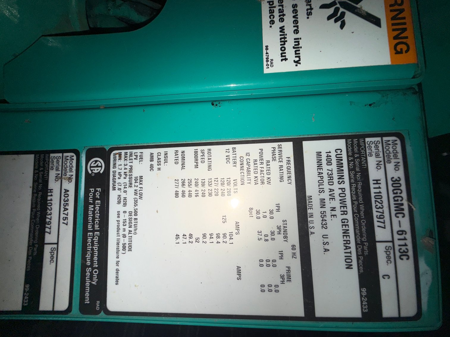 Image for Cummins Onan RS30000  Standby Generator