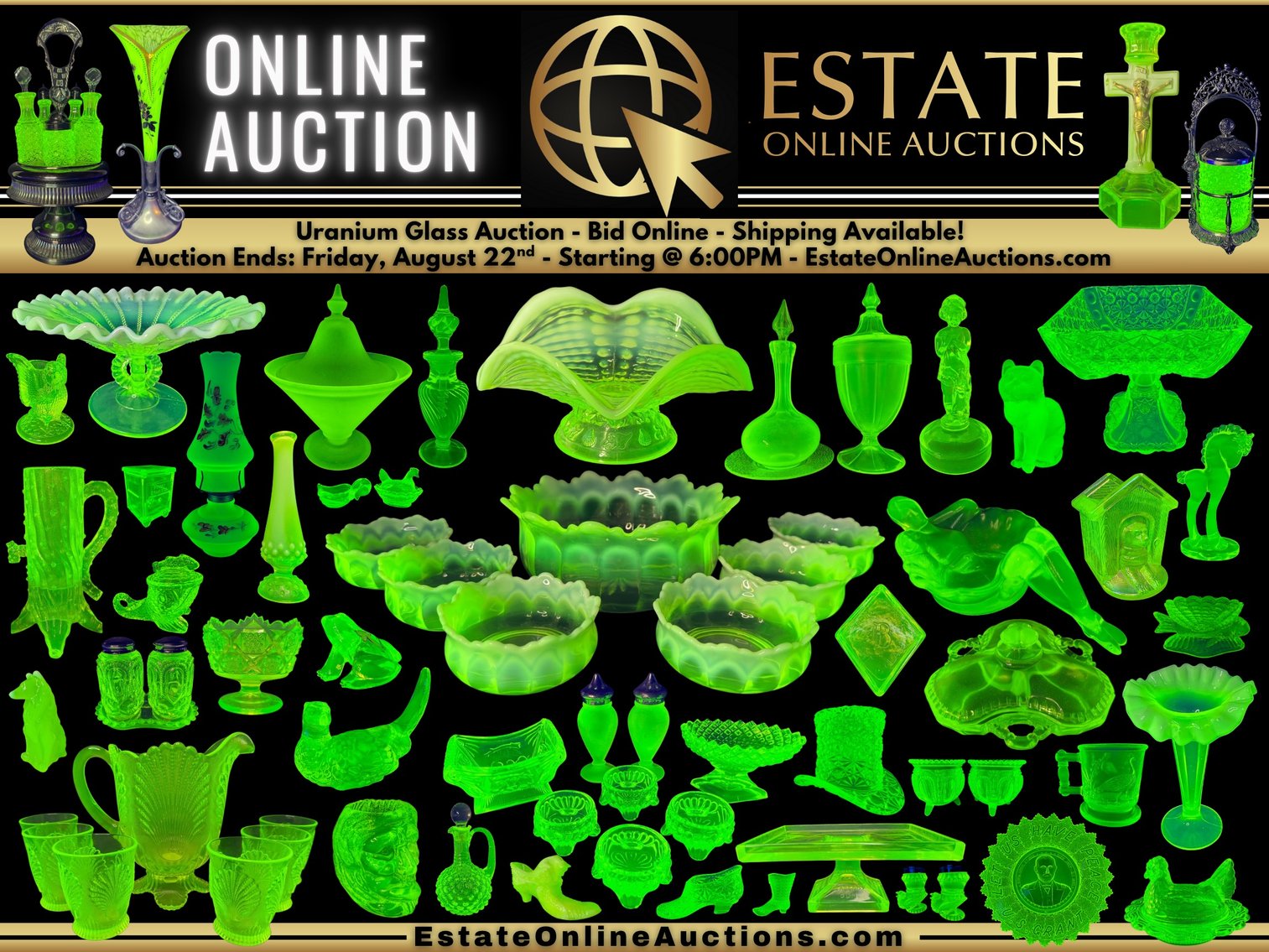 Image for Online Auction - Uranium Glass - Shipping Available